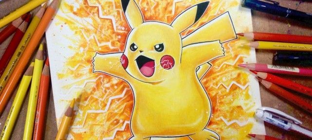 dessiner-pokemon-go-super-effet-pikachu-aquarelle-et-crayons-couleurs-