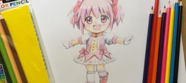 Puella Magi Madoka Magica : Colorier Madoka Kaname aux crayons de couleur !