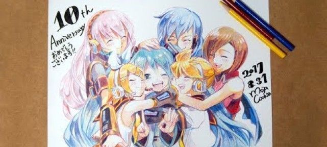 Colorier avec 3 crayons de couleurs le 10ème anniversaire de la Vocaloid Hatsune Miku !