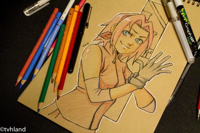 Comment dessiner Sakura de Naruto - Dessin au papier kraft