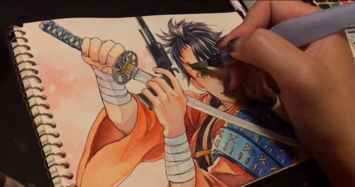 Peindre un dessin manga à l'aquarelle avec un pinceau à réserve