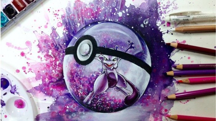 Dessiner Pokemon Go : Super effet de Mewtwo à l'aquarelle et crayons de  couleurs !