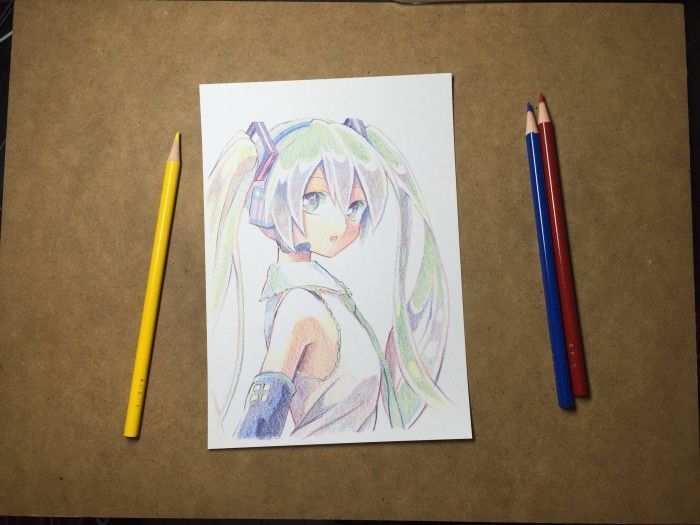Vocaloid : Coloriage fanart dessin Hatsune Miku avec 3 crayons de couleurs !