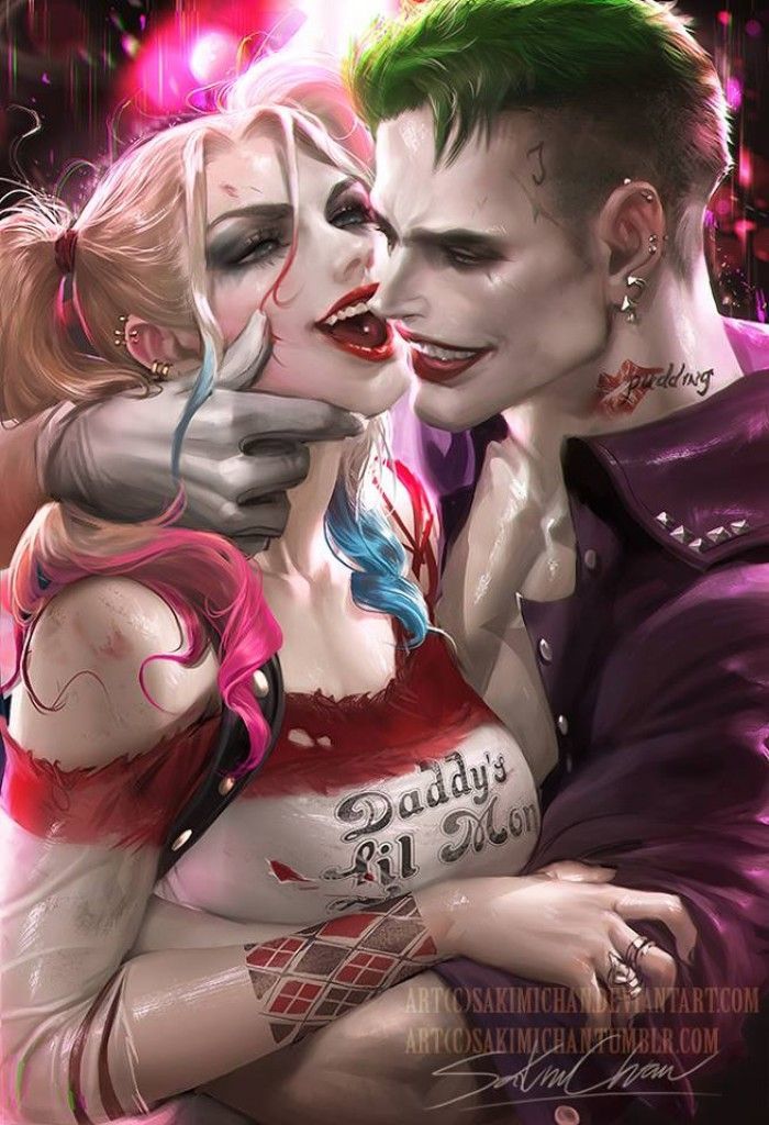 L'amour fou entre Harley Quinn et le Joker - Dessin fanart par Sakimichan - Suicide Squad