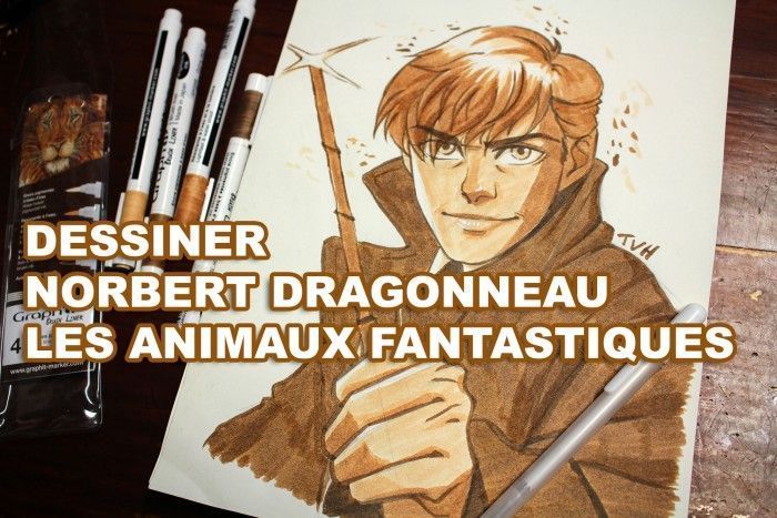 Dessiner Norbert Dragonneau au Graph It Brush Liner Sépia - Les Animaux Fantastiques