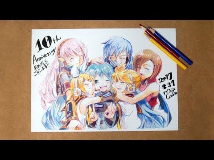 Colorier avec 3 crayons de couleurs le 10ème anniversaire de la Vocaloid Hatsune Miku !
