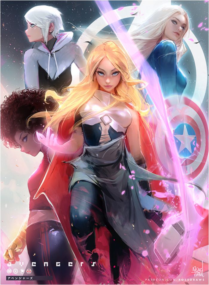 Dessin Avengers en version féminine par le youtuber dessinateur Rossdraws