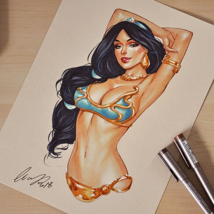 Vidéo dessin princesse Jasmine d'Aladdin sexy en bikini - Feutre Copic